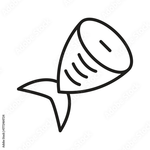 Line art of a fish coneshaped with a simple tail accented with curved lines