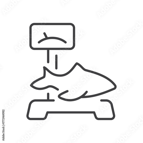 Outline drawing of a fish on a scale