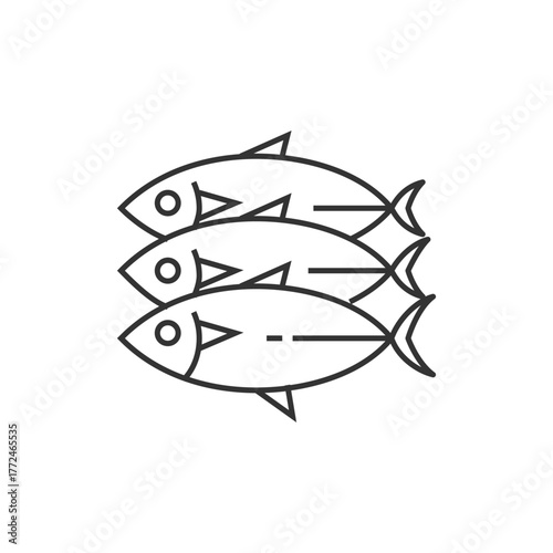 Three fish outlined in black swim diagonally