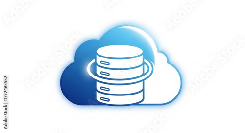 A stylized cloud with a white database server icon encircled by a ring in the center