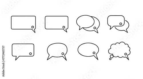 Collection of hand drawn speech bubbles and thought bubbles in outline style for communication concepts vector