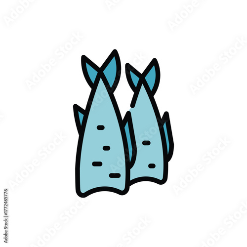 Two lightblue fish icons with black outlines and details Each has a stylized tail and fins