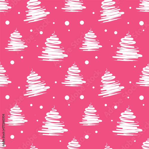 Minimalist pattern with christmas Tree Illustration on pink background.eps