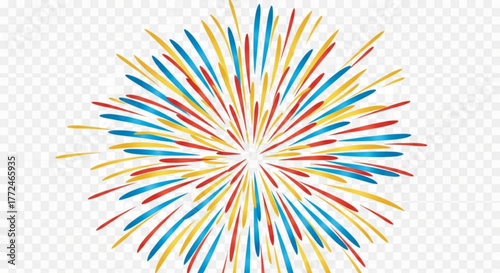 Illustration of a burst of colorful lines radiating from a central point on a grid background