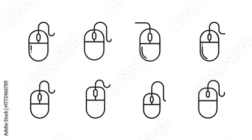 Collection of simple computer mouse icons demonstrating device evolution and technology vector