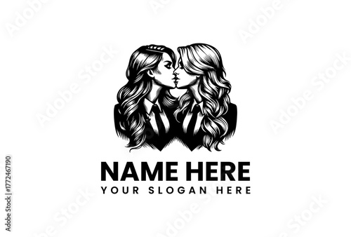 Elegant Monochrome Logo Design Two Women Embracing, Symbolizing Love and Unity, Customizable for Branding
