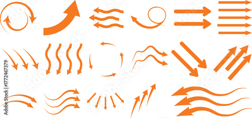 Collection of Orange Arrows: Directional Symbols and Movement Indicators