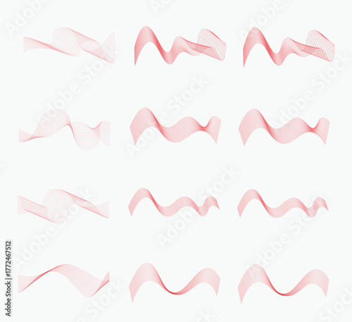Collection of Red Wavy Lines and Ribbons on White Background