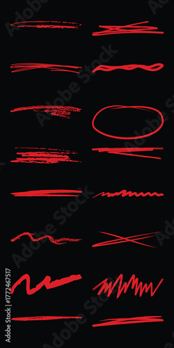 Collection of Red Underline and Highlight Marks on Black Background