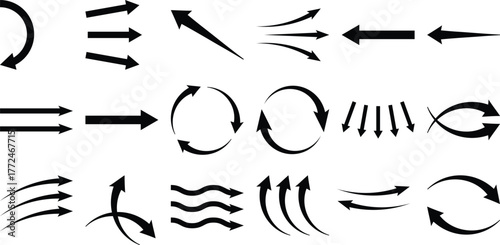 Collection of Black Arrows Pointing in Various Directions and Styles