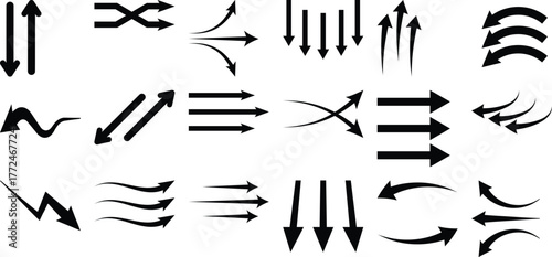Collection of Black Arrows Pointing in Various Directions and Styles