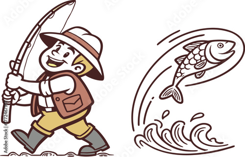 Cute cartoon vector illustration of a funny monster knight character fighting a zombie