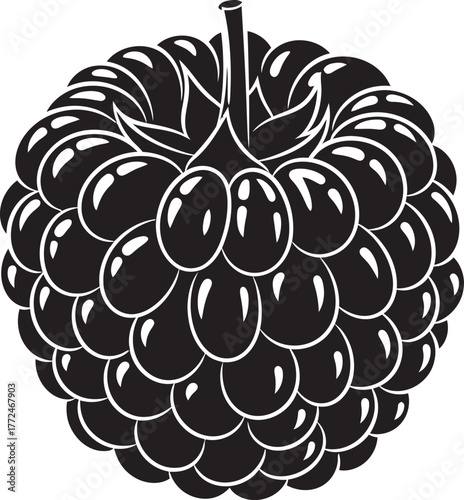 Stylized black raspberry fruit isolated graphic design element for food and beverage projects vector