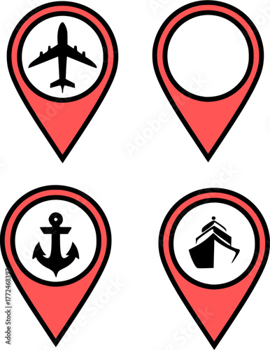 GPS navigation vector map pins, location