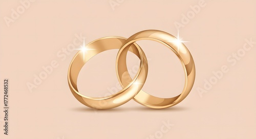  illustration of two elegant wedding rings placed together on a soft pastel background