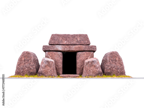 Ancient stone monument prehistoric tomb large rocks grass historical site mysterious outdoors old architecture heritage Ancient stone monument with large rocks and grass representing prehistoric