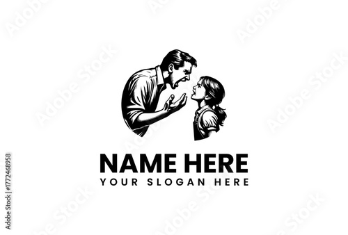 Father and Daughter Arguing Logo Design - A Symbol of Parental Guidance and Family Conflict