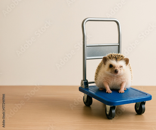 Funny Hedgehog Sitting on Cart and Winking