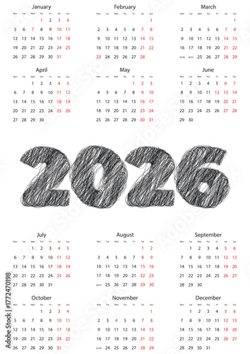 colorful 2026 yearly calendar design template vector