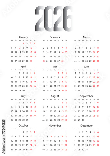 colorful 2026 yearly calendar design template vector