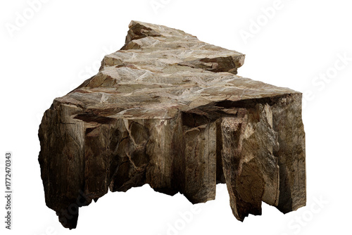 tree stump isolated on white/Natural rocky platform with rough stone texture and earthy tones, perfect for background or landscape design.