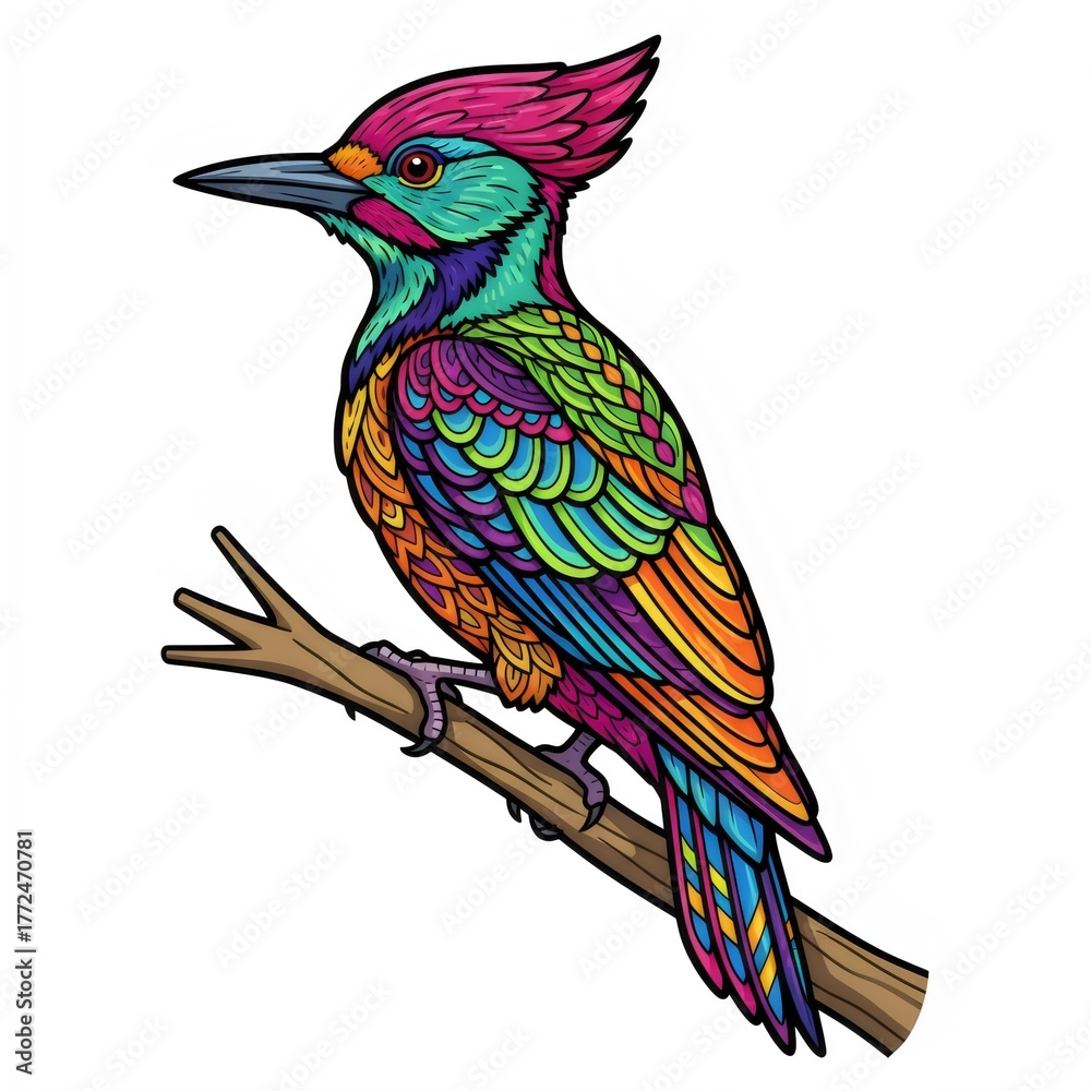 Fototapeta premium Vibrant Patterned Woodpecker Vector Illustration