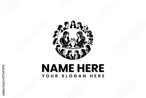 Empowering Women's Circle Logo Representing Community, Friendship, and Celebration in a United Social Gathering or Networking Event Design