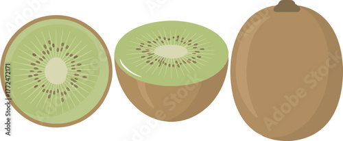 Three kiwi fruit slices isolated on transparent background, showcasing their vibrant color
