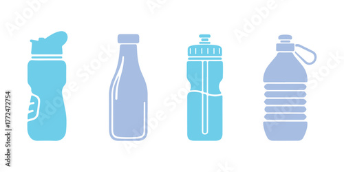 Set of water line bottle icons. Vector illustration isolated on a transparent background.