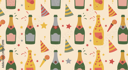 Festive Champagne Bottle Party Pattern.