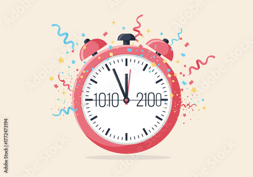 New Years Eve Countdown Celebration with Alarm Clock.