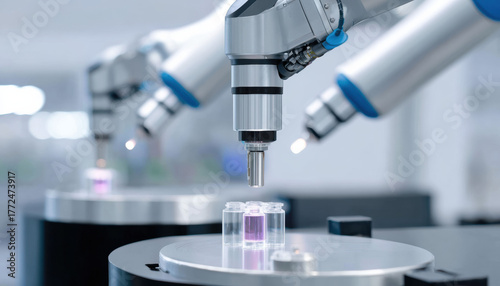 Wallpaper Mural Sophisticated robot arm working in laboratory, vision of future automation technology. advanced machine shows modern manufacturing for industry and factory production Torontodigital.ca