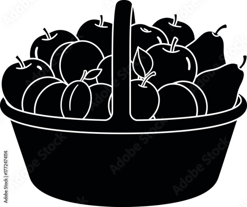 Abundant harvest basket filled with assorted fruits freshly picked for autumn vector