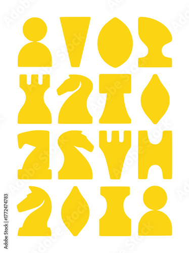 A Collection of Yellow Chess Piece Silhouettes on a White Background