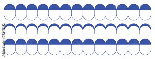 Abstract Blue and White Geometric Pattern with Repeating Arches and Capsules