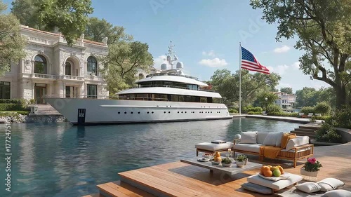 Billionaire Lifestyle: Mega Yacht Docked at a Lavish Waterfront Estate