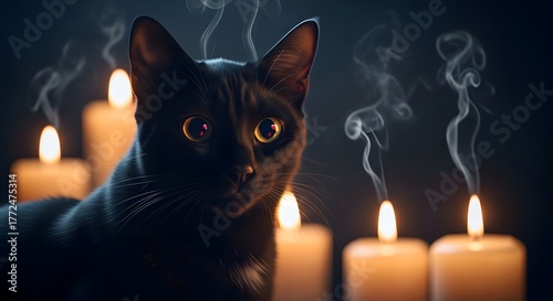 Black Cat Sitting by Candlelight