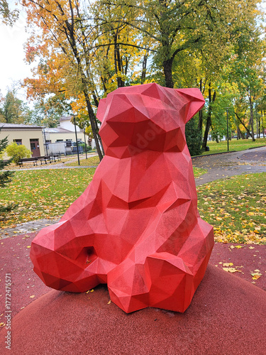 bear cubic red predatoranimal figure sculpture funny sitting playground