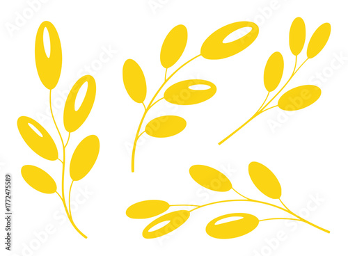 Abstract Yellow Oval Shapes on Branches - Minimalist Nature Design