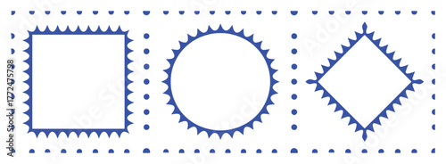 Blue Decorative Frames: Square, Circle, and Diamond Shapes on White Background