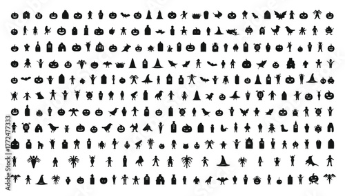 Collection of Halloween silhouette icons and characters.