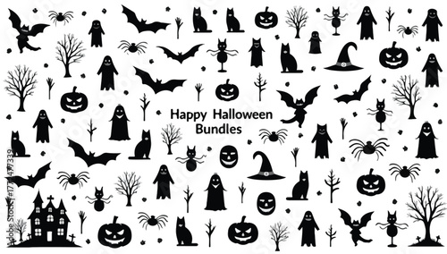 Collection of Halloween silhouette icons and characters.