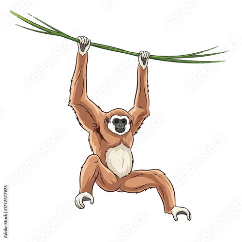 an artistic rendering of a gibbon gliding along a vine, featuring soft, flowing anatomical curves