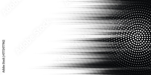 White and black halftone dots color pattern, gradient, grunge texture, background. vector.