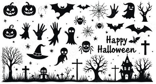 Collection of Halloween silhouette icons and characters.
