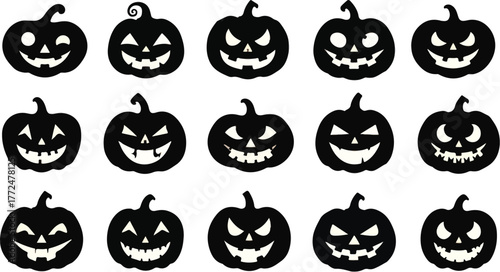 Collection of Halloween silhouette icons and characters.