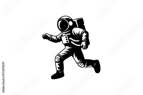 Astronaut Running Silhouette Space Exploration and Scientific Pursuit A Black and White Graphic Design Element