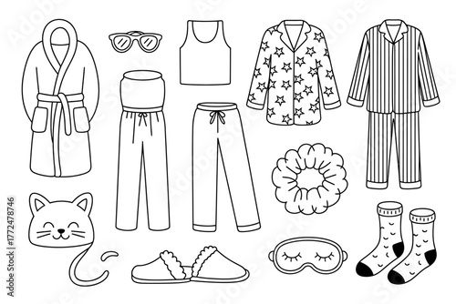 Pajama Party Essentials Collection Line Art Illustration Perfect for Relaxation and Comfortable Night Sleep