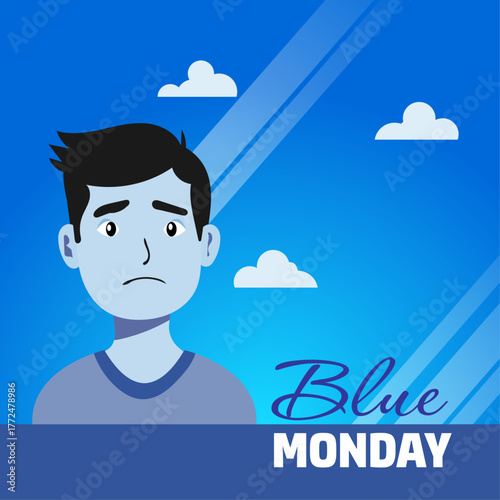 Lonely guy sadness blue monday banner flat vector