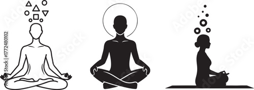 Yoga Meditation Poses Black and White Spiritual Practice Illustration Concept